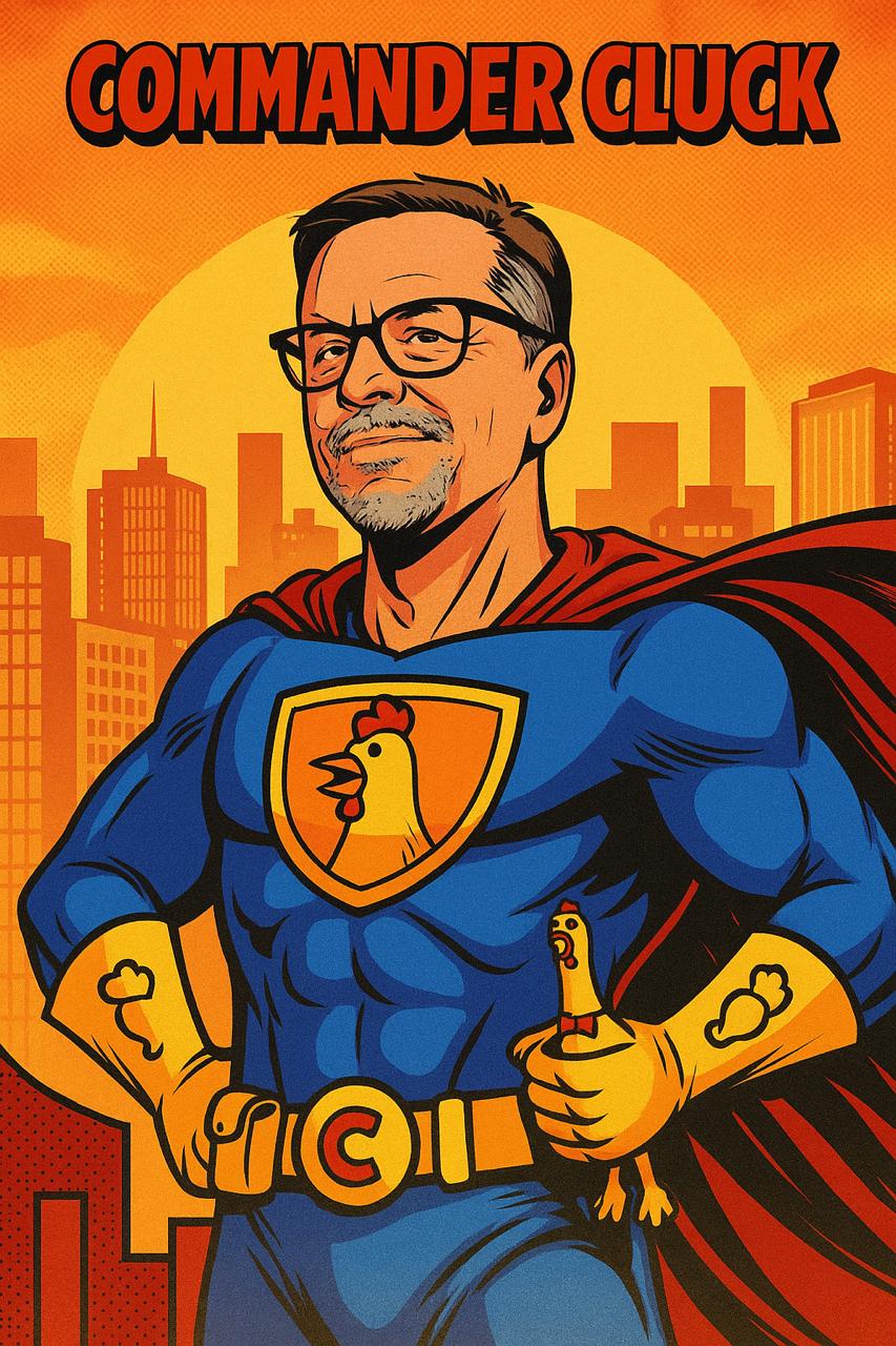 Commander Cluck — sample superhero card